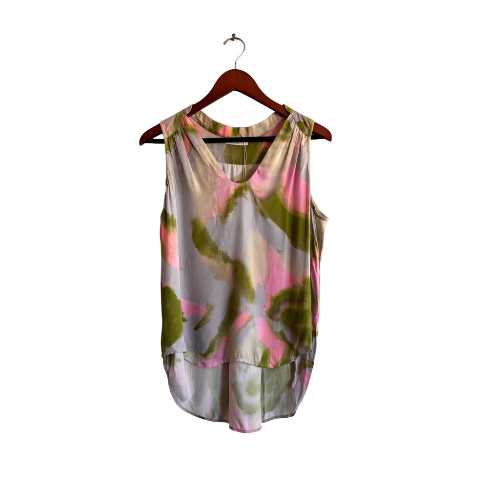Neu Nomads New York Pink Green Abstract Print Tencel Modal V-Neck‎ Blouse Small